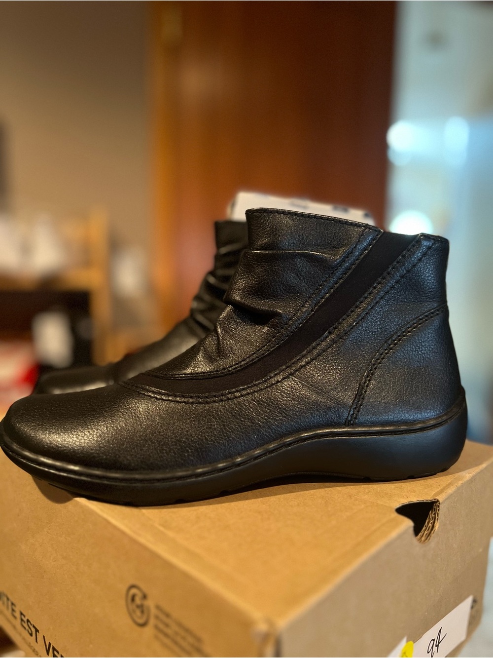 Clarks Cora Derby Black Leather Ankle Boots